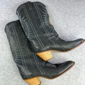 Vintage Acme Western Boots Womens 9M Pewter Leather Brass Toe Rockabilly USA